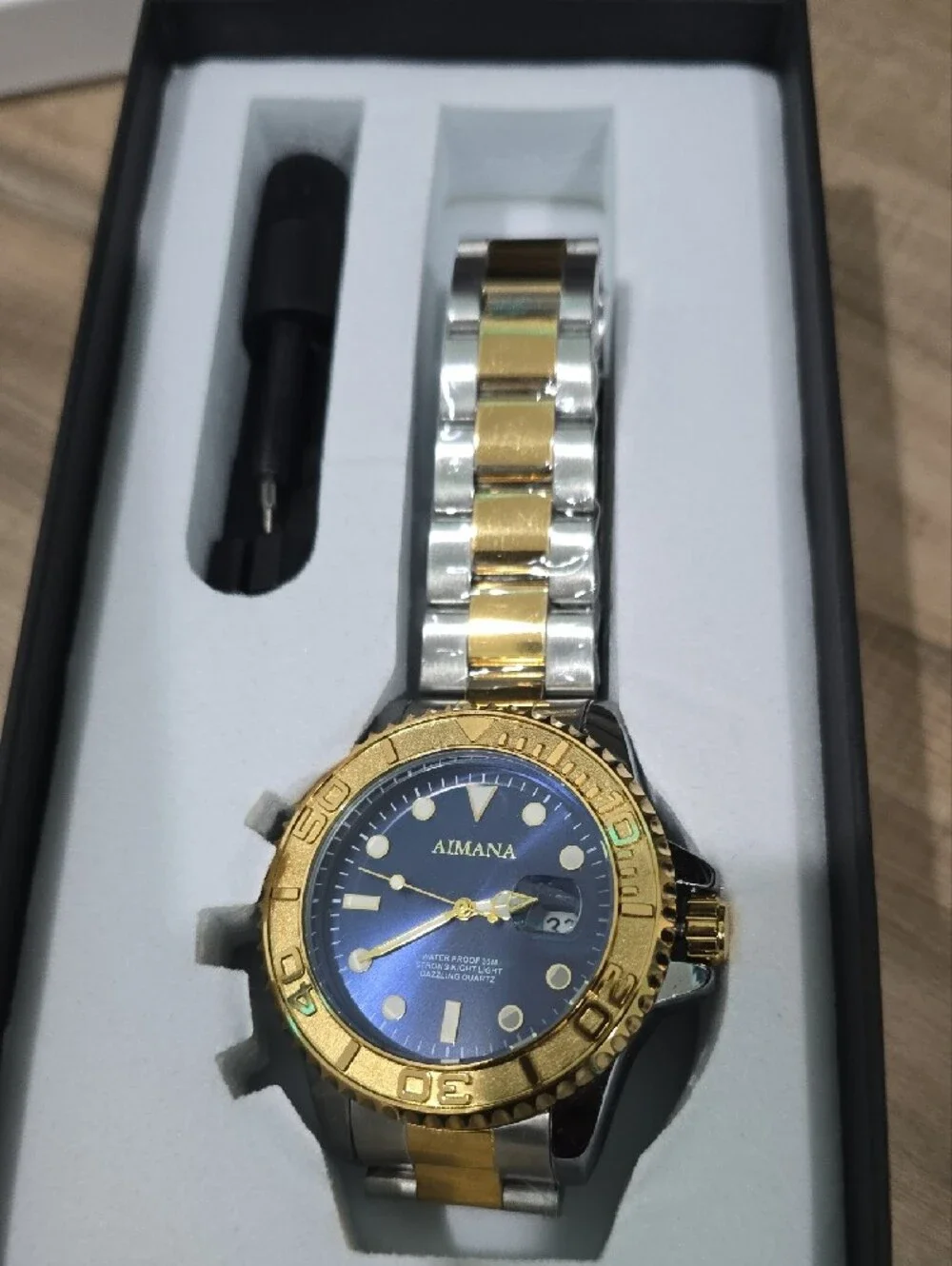 Men’s Two-Tone Gold & Silver Watch with Blue Dial